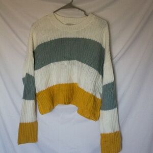 Sincerely Jules Knit Sweater – Size Small, White & Green Stripes, Soft & Cozy